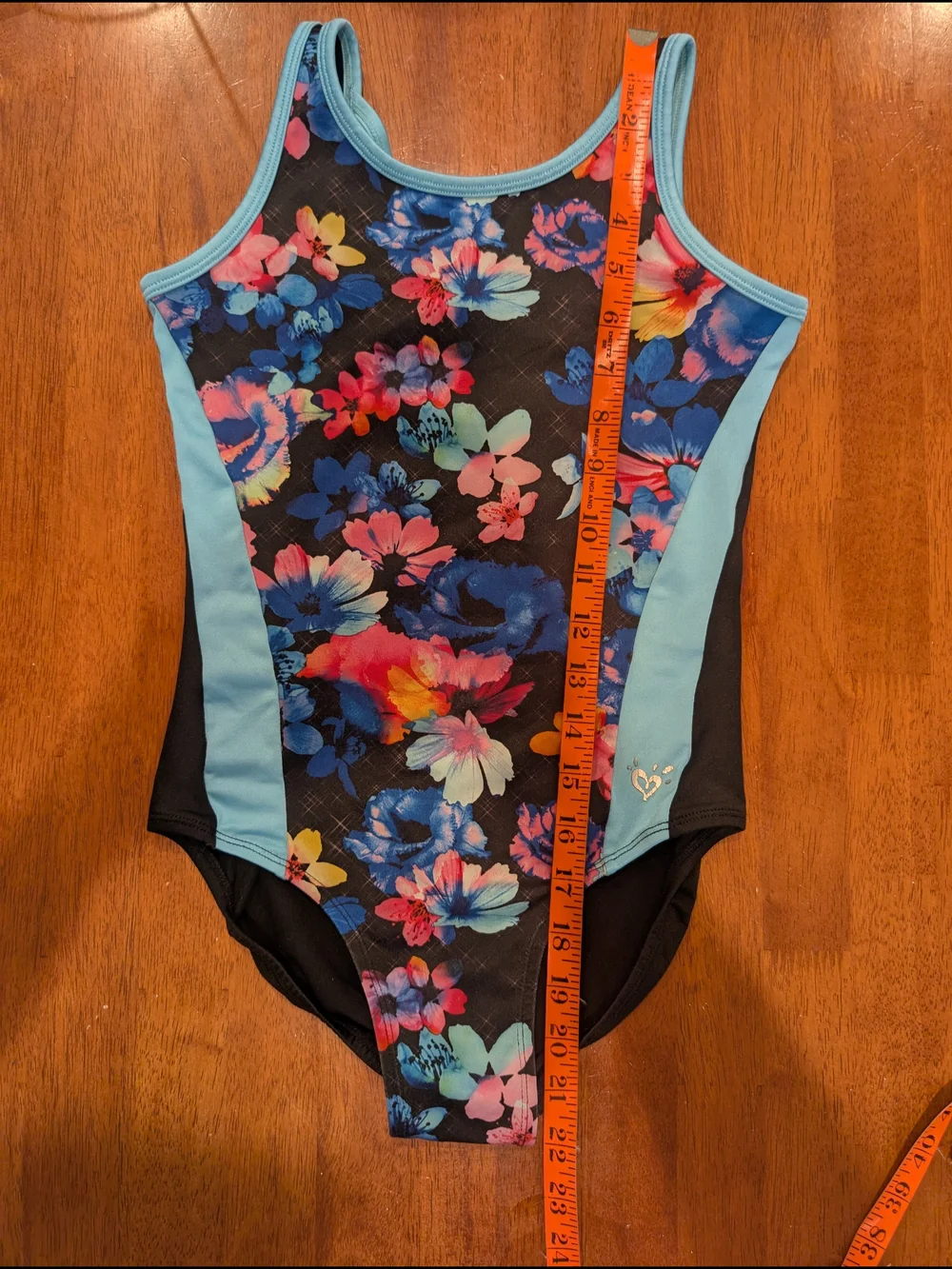 Lot Of 2 Justice Swimsuits One Piece Floral Black & Aqua and Geometric Blue (10)